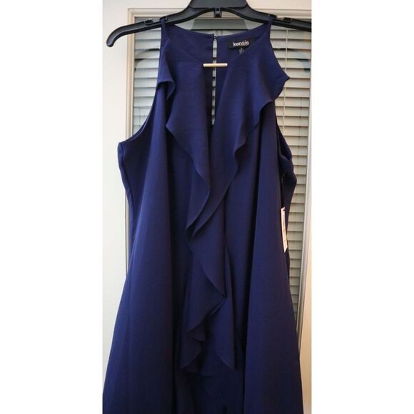 Kensie KDNP0992 Women's Sz 12 Navy Halter-Neck Ruffle Dress $108 - Picture 1 of 11